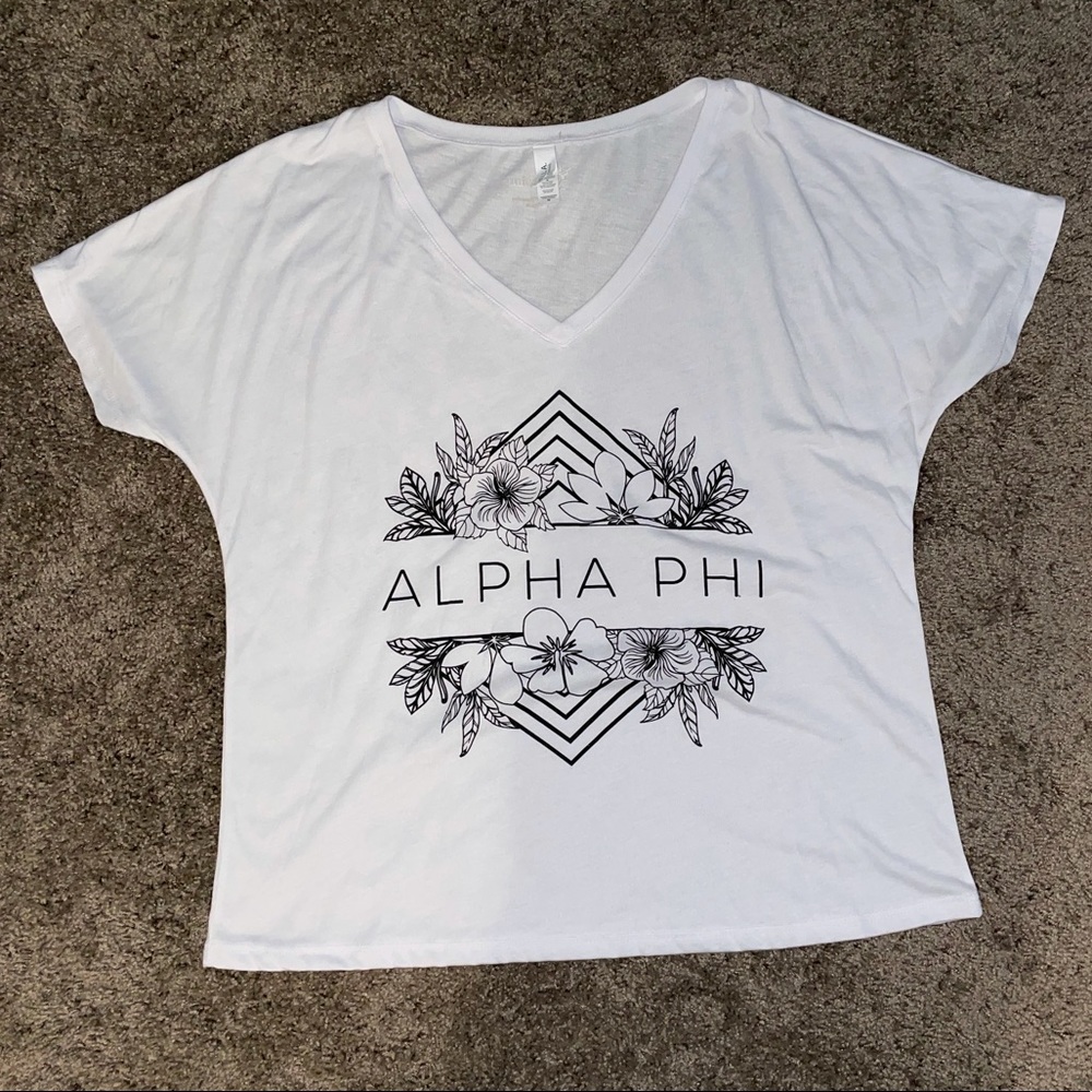 Alpha Phi v-neck white & black T-shirt